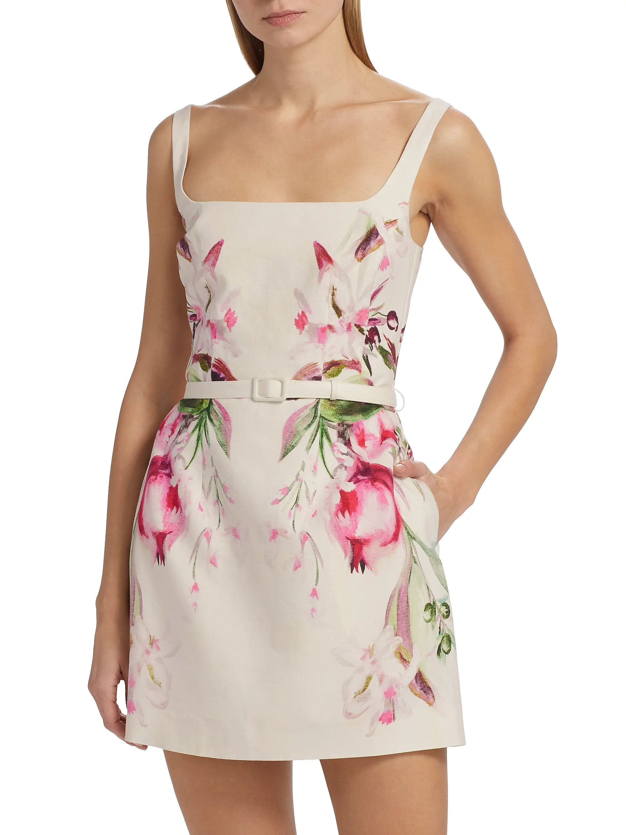 Elissa Floral Linen-Blend Belted Minidress | Saks Fifth Avenue