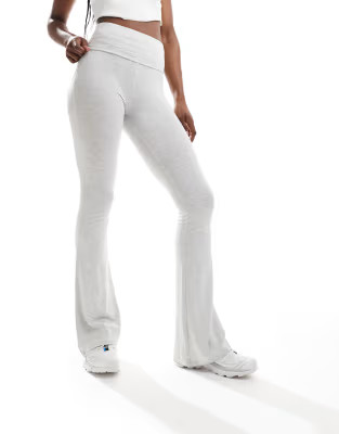 Miss Selfridge low rise deep fold over waistband flare legging in grey marl | ASOS (Global)