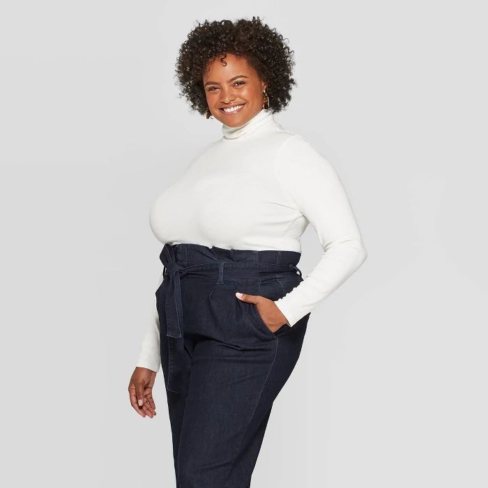 Women's Plus Size Long Sleeve Ribbed Mock Turtleneck T-Shirt - A New Day™ | Target