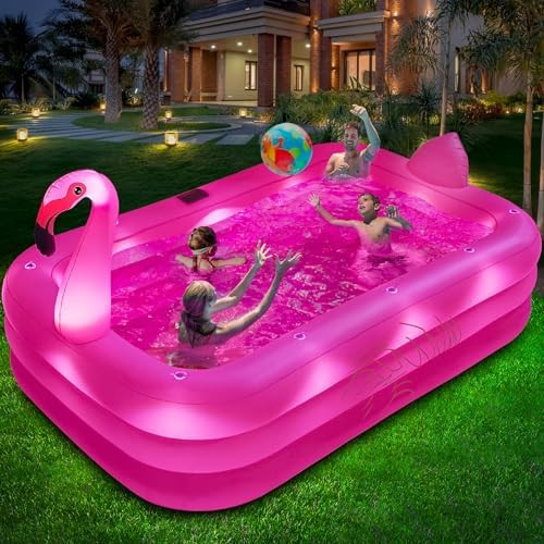 Inflatable Pool with Lights, Solar Flamingo Swimming Pool for Kids,Adults Inflatable Blow up Pool... | Amazon (US)