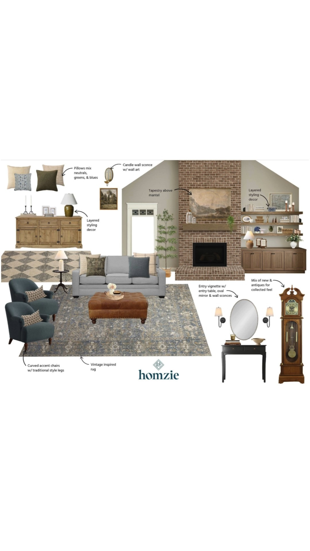 Neutral living room design featuring brick fireplace, accent chairs, rug, lamps, wall art, accent pillows, decor, etc.

#LTKHome #LTKFinds #LTKFavorites #HomeStyleDaily 

 #LTKHome #LTKStyleTip #LTKFamily