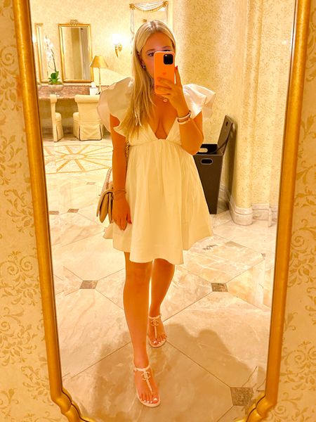 perfect white mini dress. Back has a cute tie/bow. would be cute to wear to a bridal shower or bachelorette 

wearing the small

for love and lemons clementine dress
revolve 
little white dress 
brides

#LTKwedding