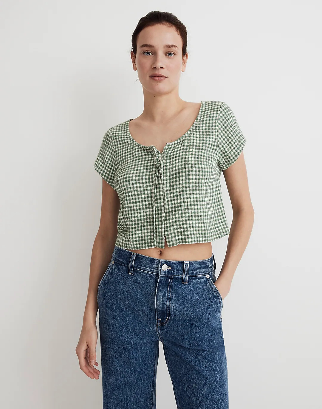 Tie-Front Crop Top in Yarn-Dyed Check | Madewell