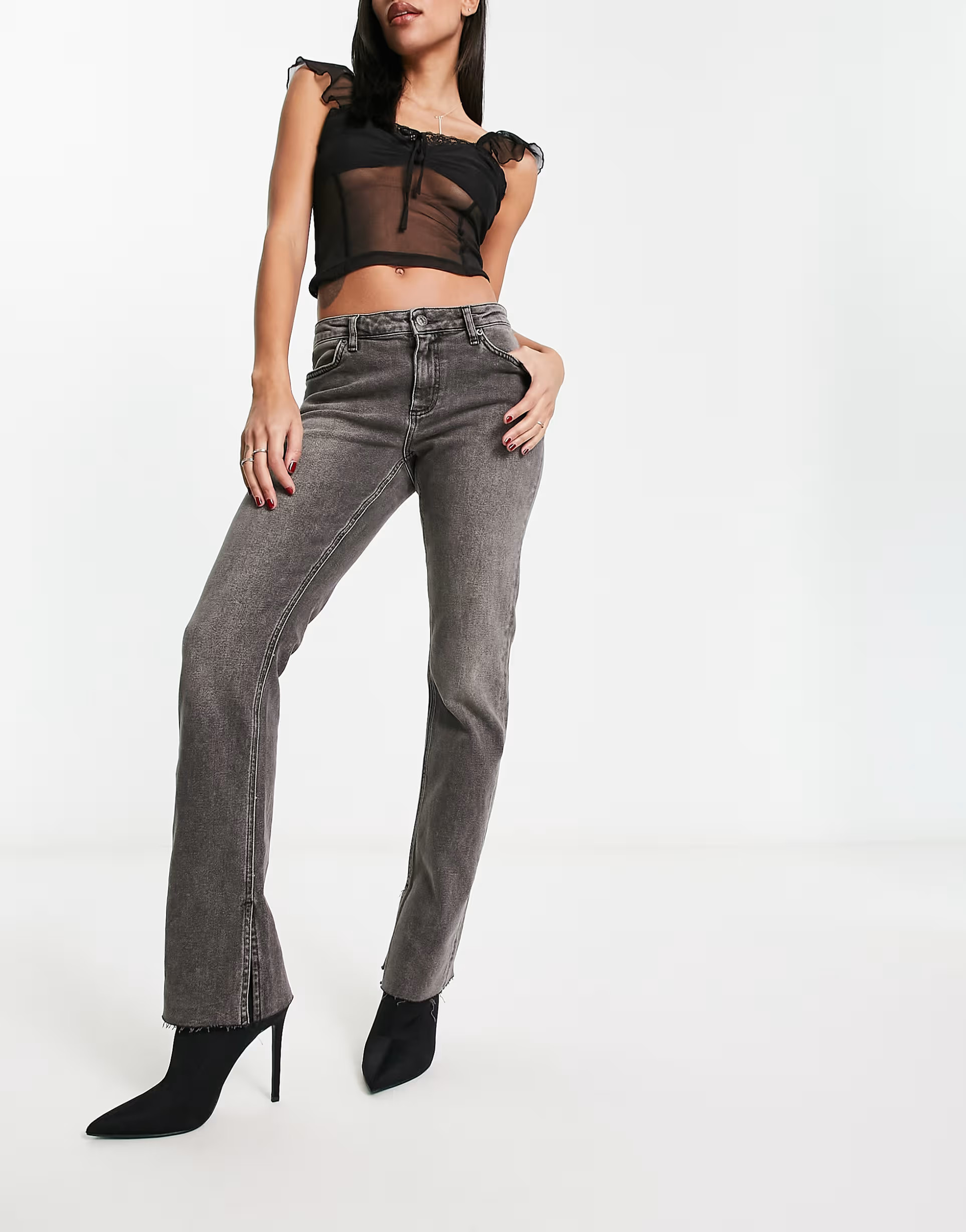 NA-KD x Moa Mattsson split detail jeans in dark gray | ASOS (Global)