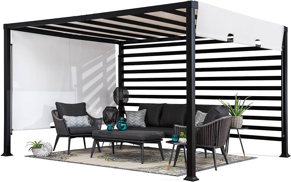 Sunjoy Outdoor Pergola 10 x 12 ft. Steel Pergolas with White Adjustable Shade and Privacy Screen ... | Amazon (US)