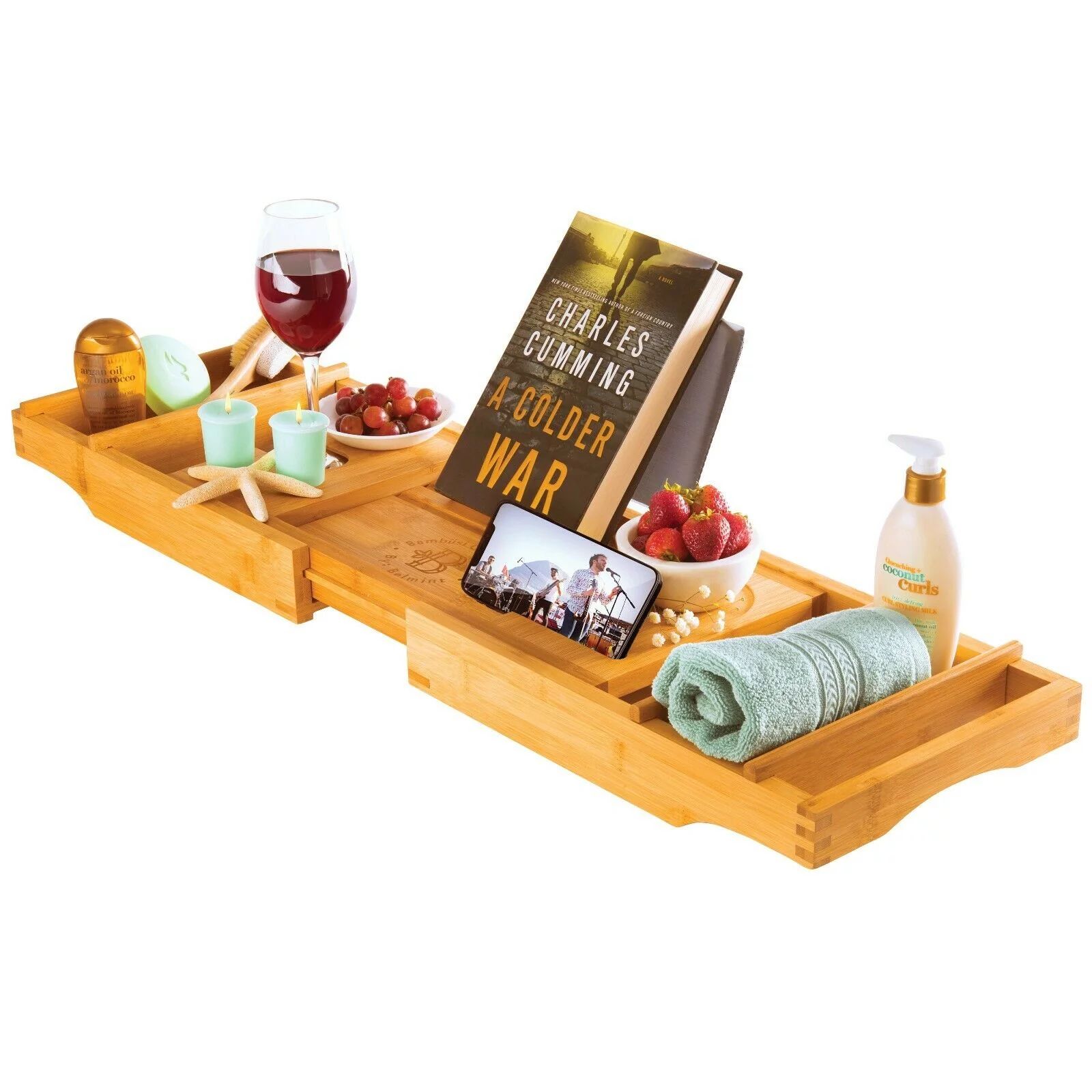 Luxury Bamboo Bathtub Caddy Tray, Expandable Sides Bath Caddy Tray (Book, Wine, Glass, Cell Phone... | Walmart (US)