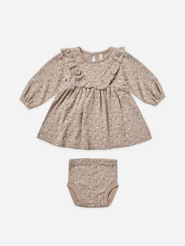 long sleeve ruffle v dress | truffle floral | Quincy Mae