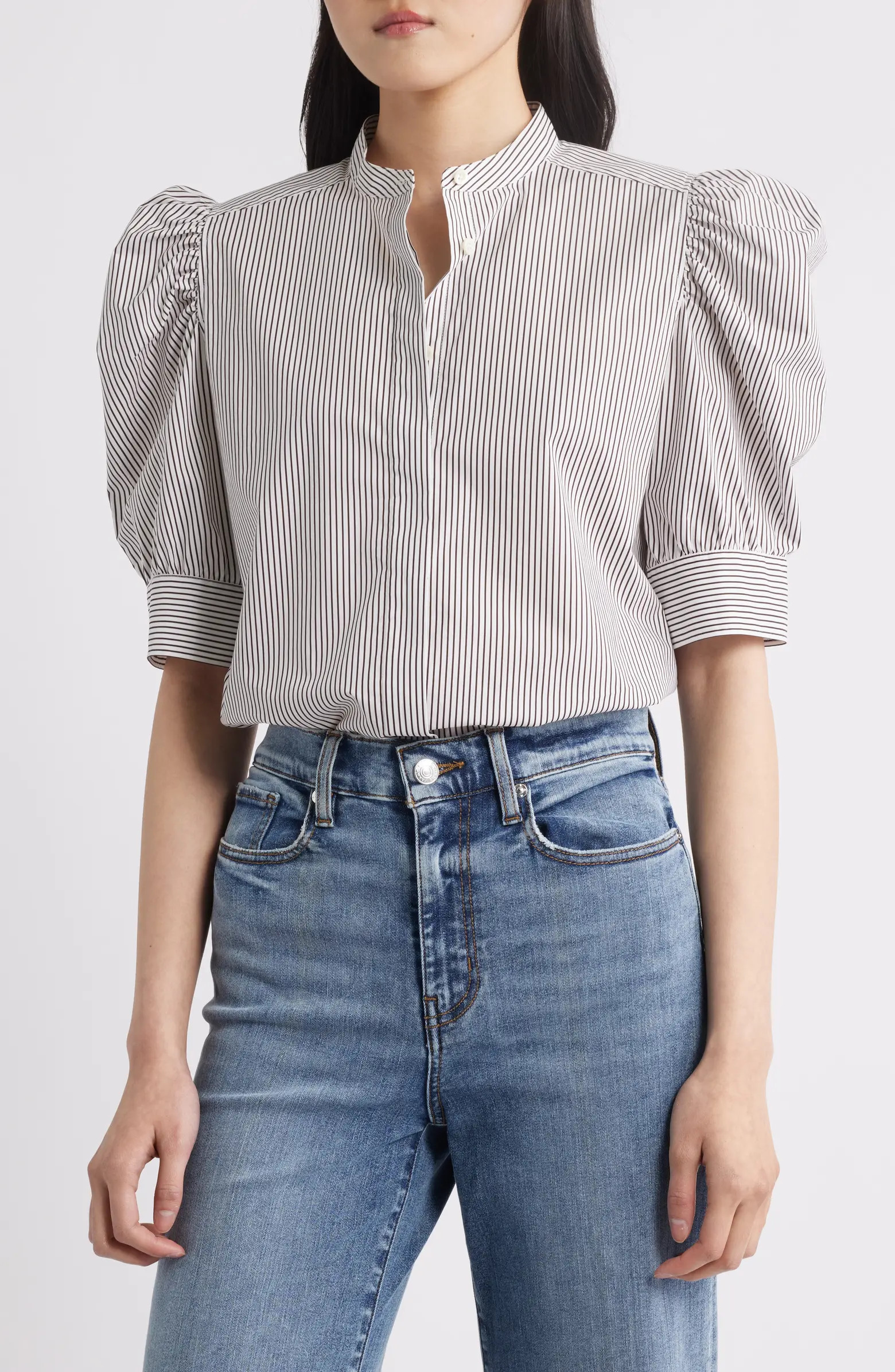 The Shirred Puff Sleeve Stripe Organic Cotton Top | Nordstrom