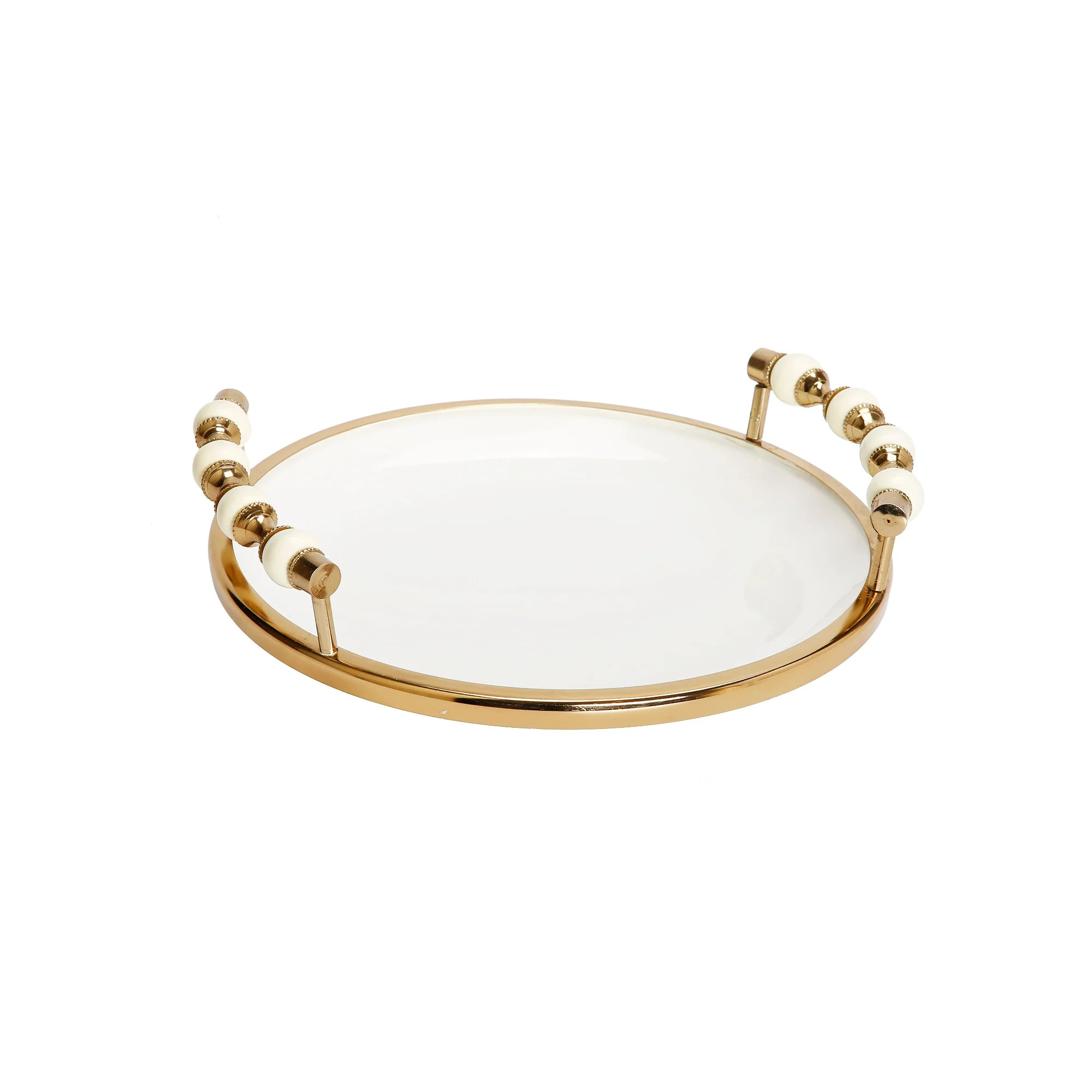 White Plate with Gold and White Beaded Handles | Sabavi Home