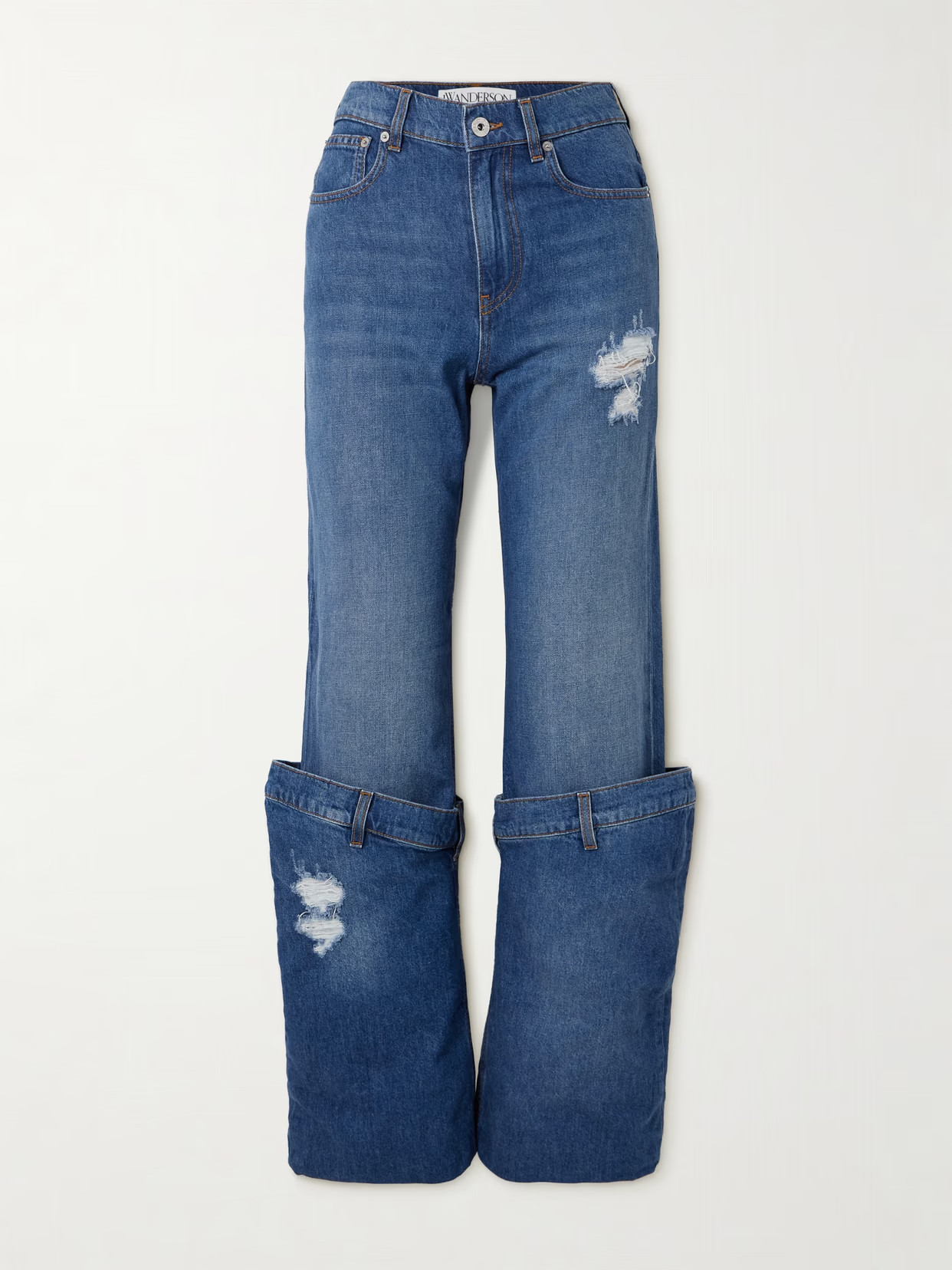 JW Anderson - Bucket Layered Distressed Low-rise Boyfriend Jeans - Blue | NET-A-PORTER (US)