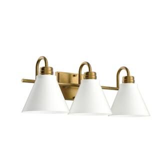 KICHLER Rosburg 23 in. 3-Light Natural Brass with White Bathroom Vanity Light 37525 - The Home De... | The Home Depot
