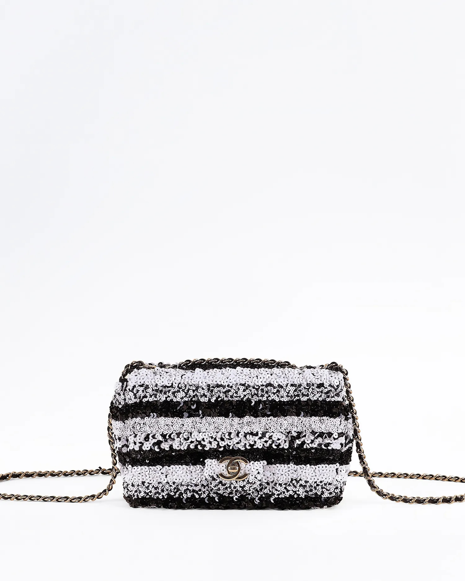 Sequin Striped Small Classic Flap Bag | Vivrelle