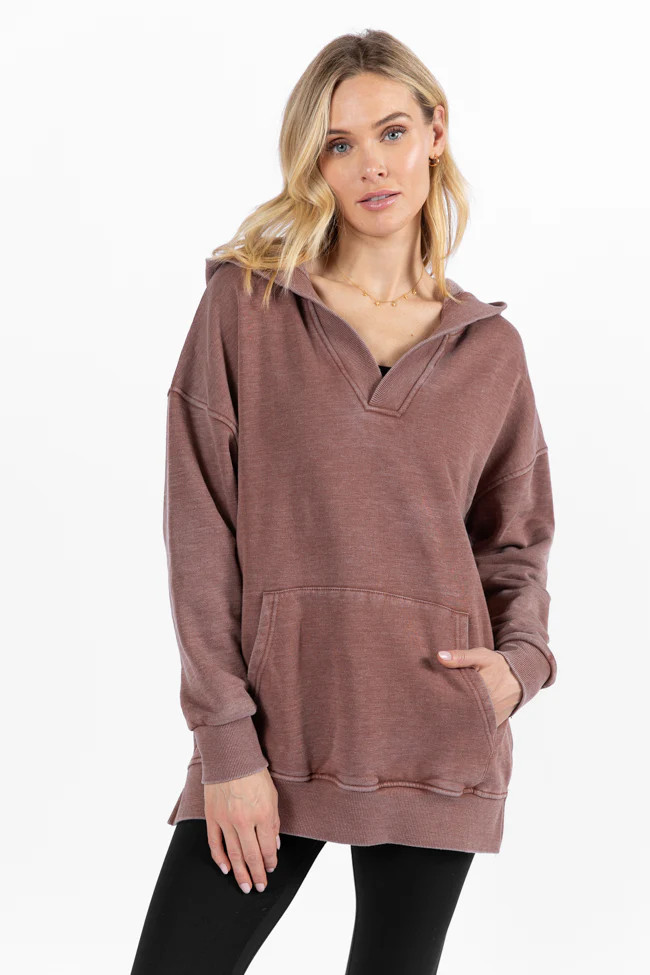 Ways To Go Brown Acid Wash Oversized Hoodie | Pink Lily