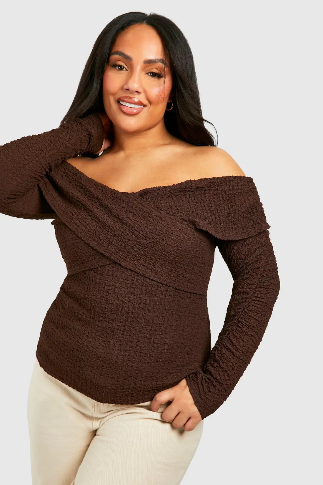 Plus Textured Ruched Sleeve Top | boohoo (US & Canada)