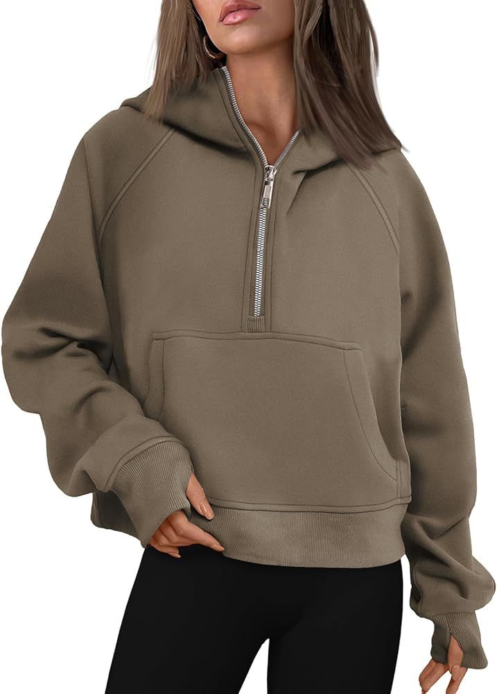AUTOMET Half Zip Sweatshirts Cropped Hoodies Fleece Womens Quarter Zip Up Pullover Sweaters Fall Out | Amazon (US)