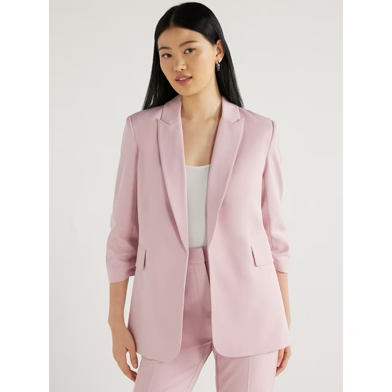Scoop Women's Relaxed Fit Scrunch Sleeve Blazer, Sizes XS-XXL - Walmart.com | Walmart (US)