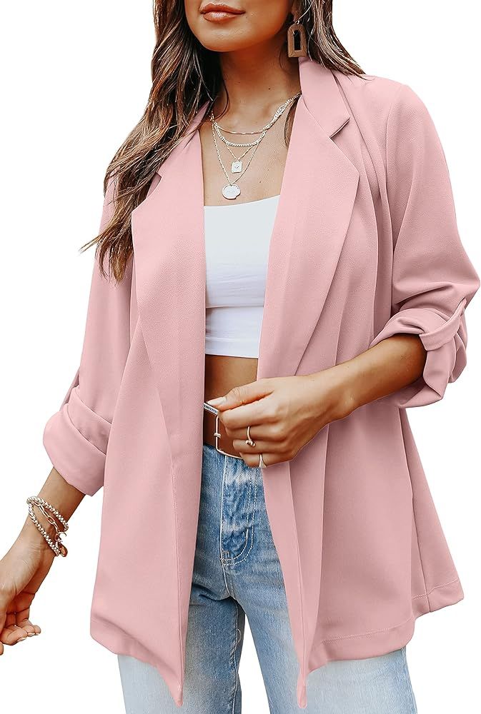 Imily Bela Womens Casual Blazers Long Sleeve Lapel Open Front Work Office Blazer Jacket with Pockets | Amazon (US)