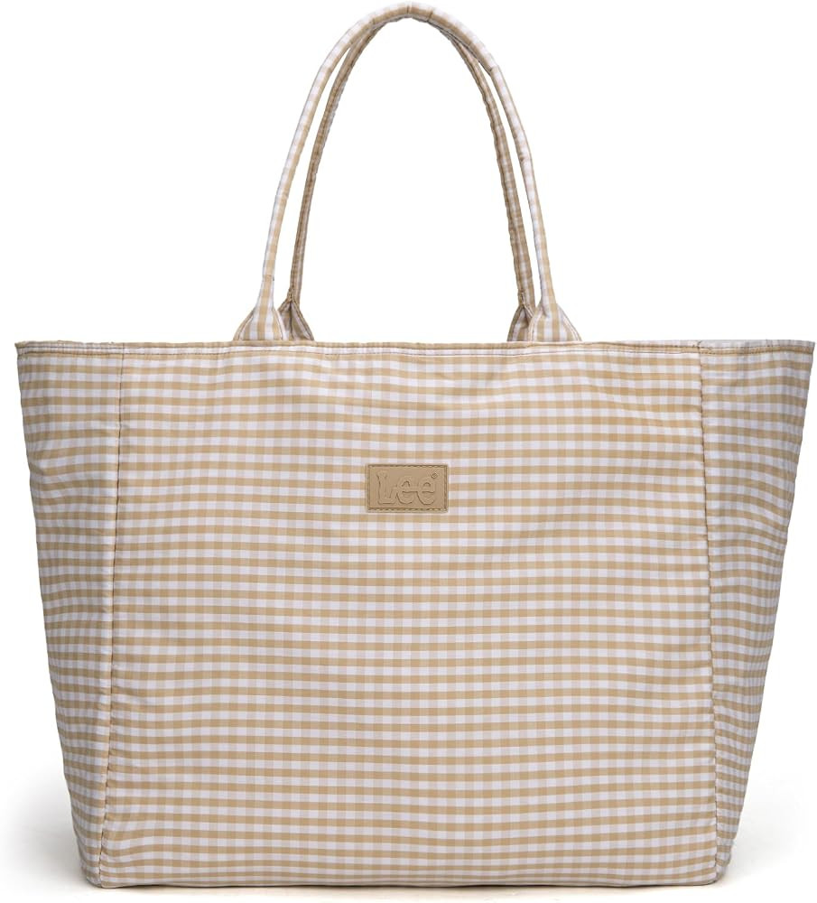 Montana West Lee Gingham Tote Bag for Women, Casual Big Canvas Tote Bag, Large Plaid Shoulder Han... | Amazon (US)
