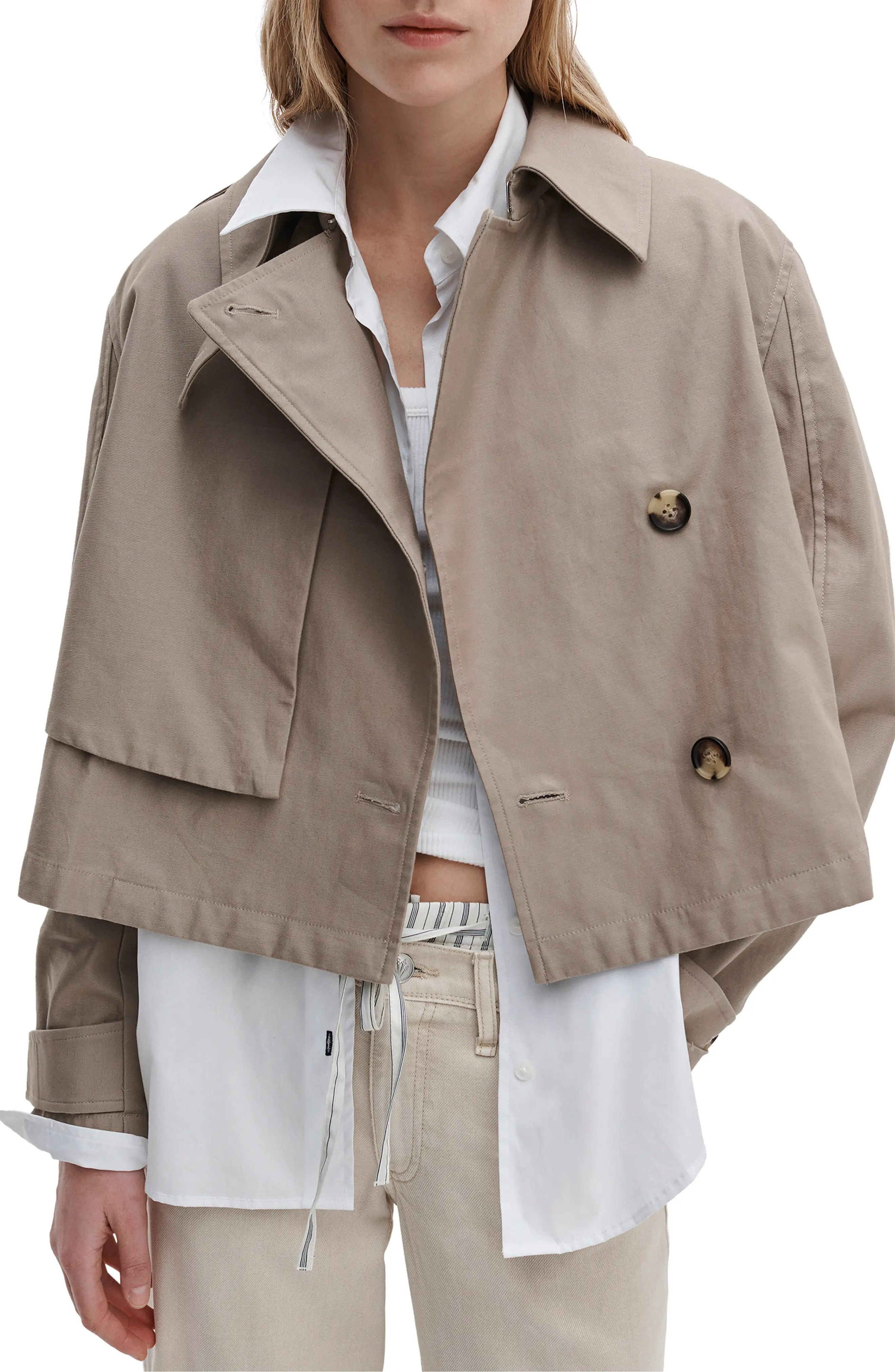 rag & bone Jamie Double Breasted Crop Cotton Trench Coat in Khaki at Nordstrom, Size Xx-Small | Nordstrom