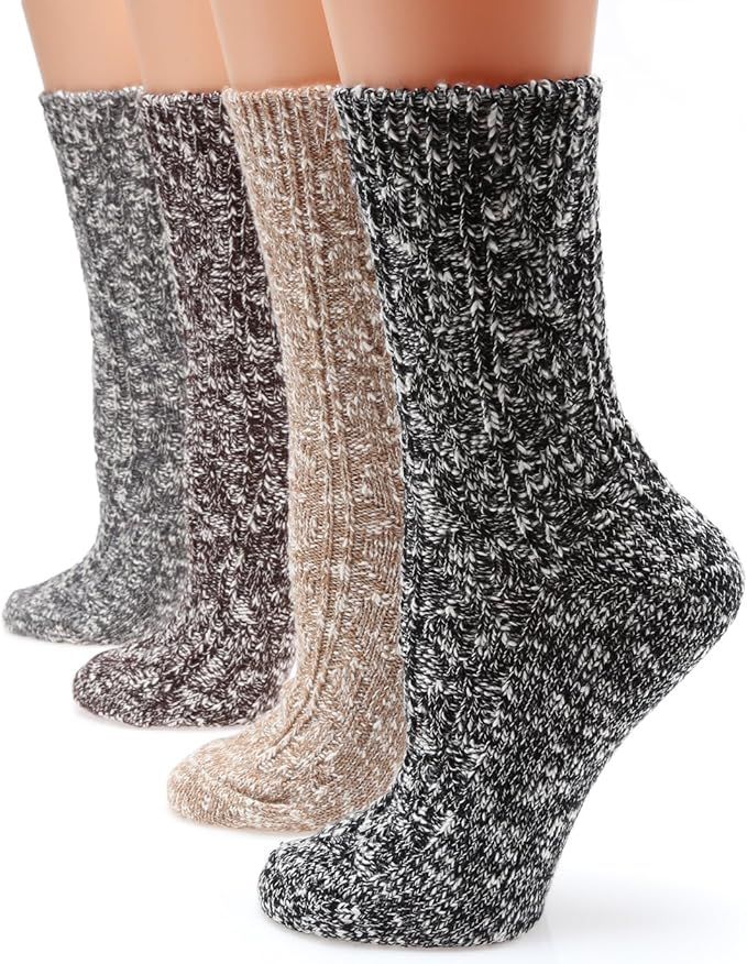 MIRMARU Women's Premium Winter 4 Pairs Wool And Cotton Blend Crew Socks Collection | Amazon (US)