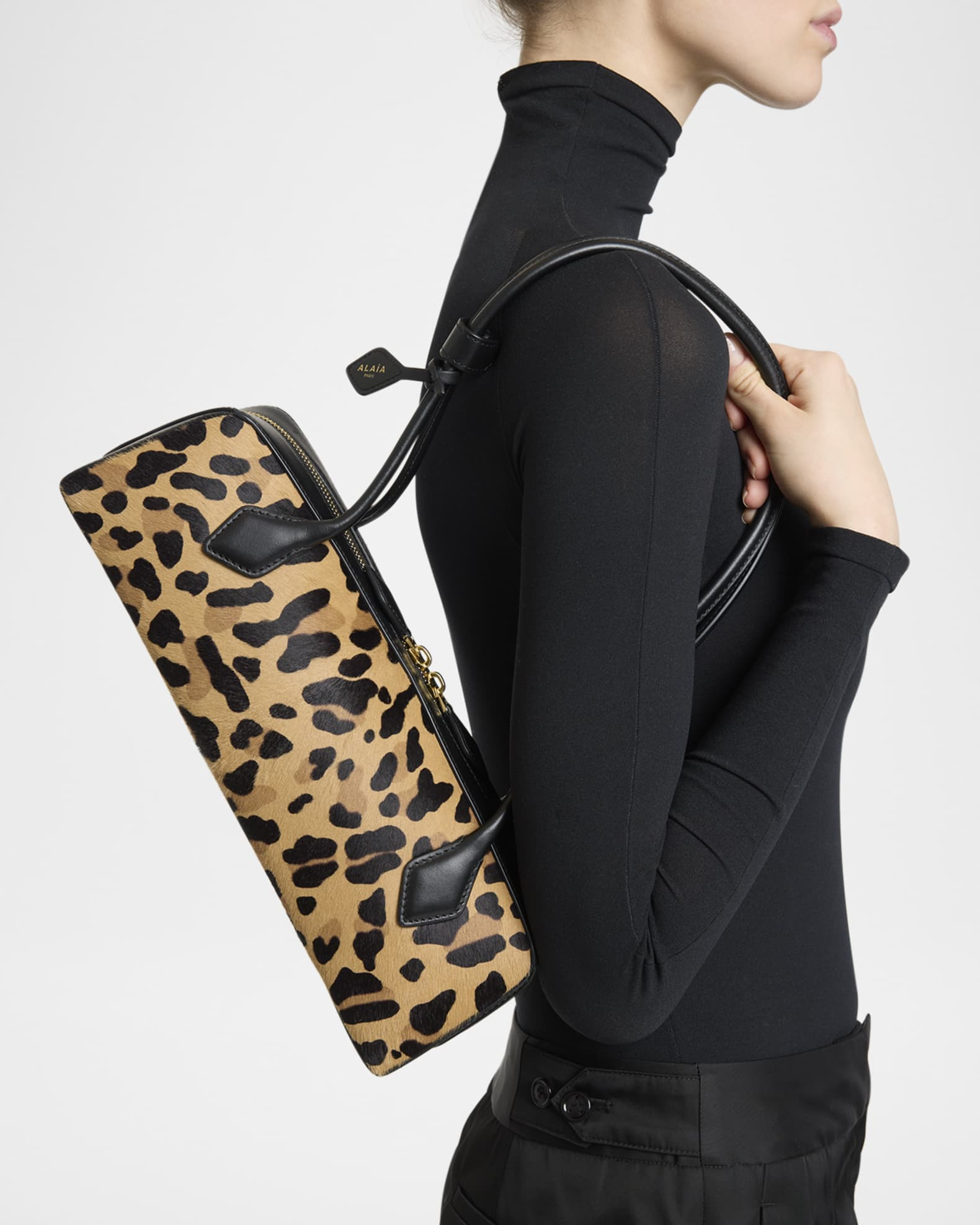 Le Teckel Medium Shoulder Bag in Leopard Calf Hair | Neiman Marcus