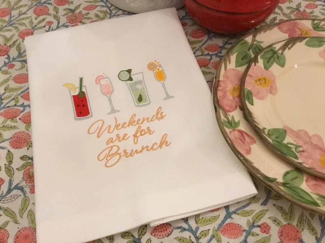 Champagne Embroidered Towel, Brunch Embroidery, Cocktail Towel, Mimosa, Bar Cart, Cocktails, Host... | Etsy (US)