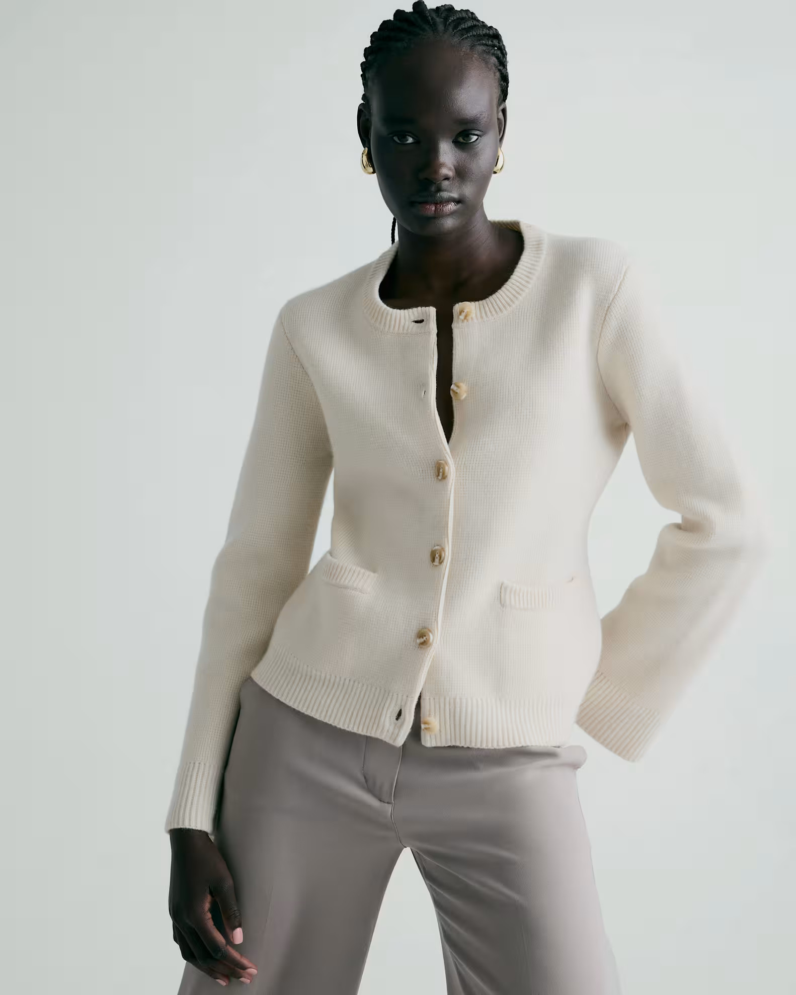 Mongolian Cashmere Structured Cardigan in Ivory | Quince