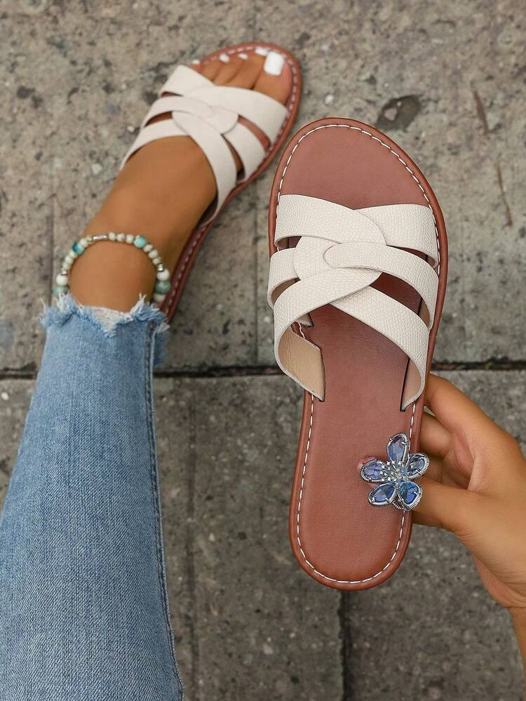 Livesso Spring/Summer New Brand H Style Women Sandals, Fashion Casual Slip-On Slippers, Outdoor, Slip-On, Comfortable, Black/Beige/Brown, Flat, Embossed, Blogger Recommend, Desert Keychain French Elegant Rhinestone Thick Bottom Wedge Beach Shoes, Minimalist Indoor Outdoor Slippers, Crocodile Pattern, Metallic Decor, Flat | SHEIN