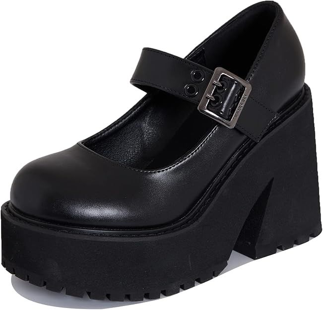 AMINUGAL Womens Wedge Heel Platform Mary Jane Shoes T-Strap Round Toe Cute Sweet Heeled Pumps Uni... | Amazon (US)