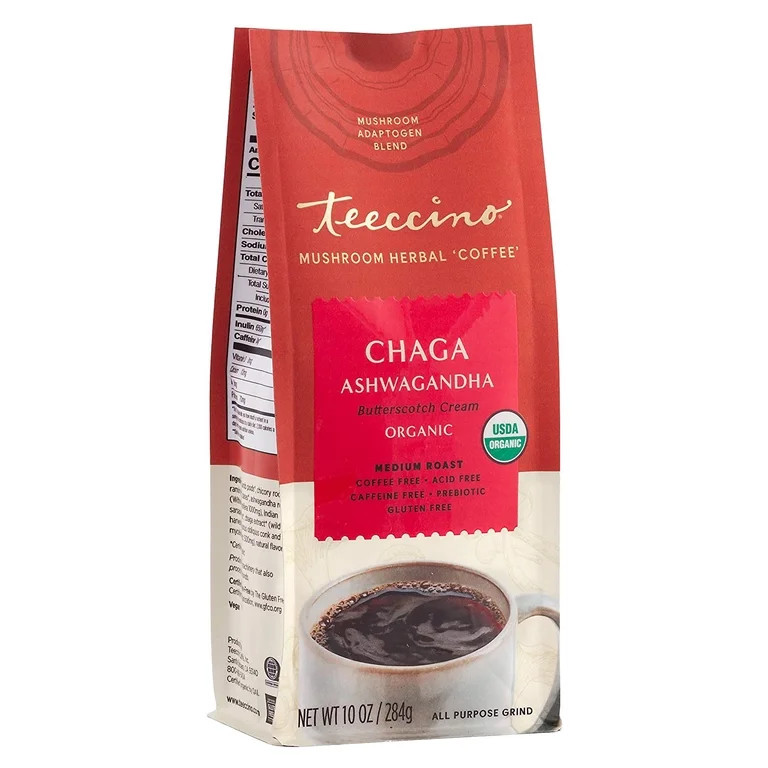 Teeccino Mushroom Adaptogen Ground Coffee Alternative - Chaga Ashwagandha Butterscotch Cream Herb... | Walmart (US)