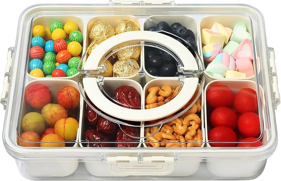 Divided Serving Tray with Lid and Handle, Snack Containers Travel Snackle Box Clear Organizer Foo... | Amazon (US)
