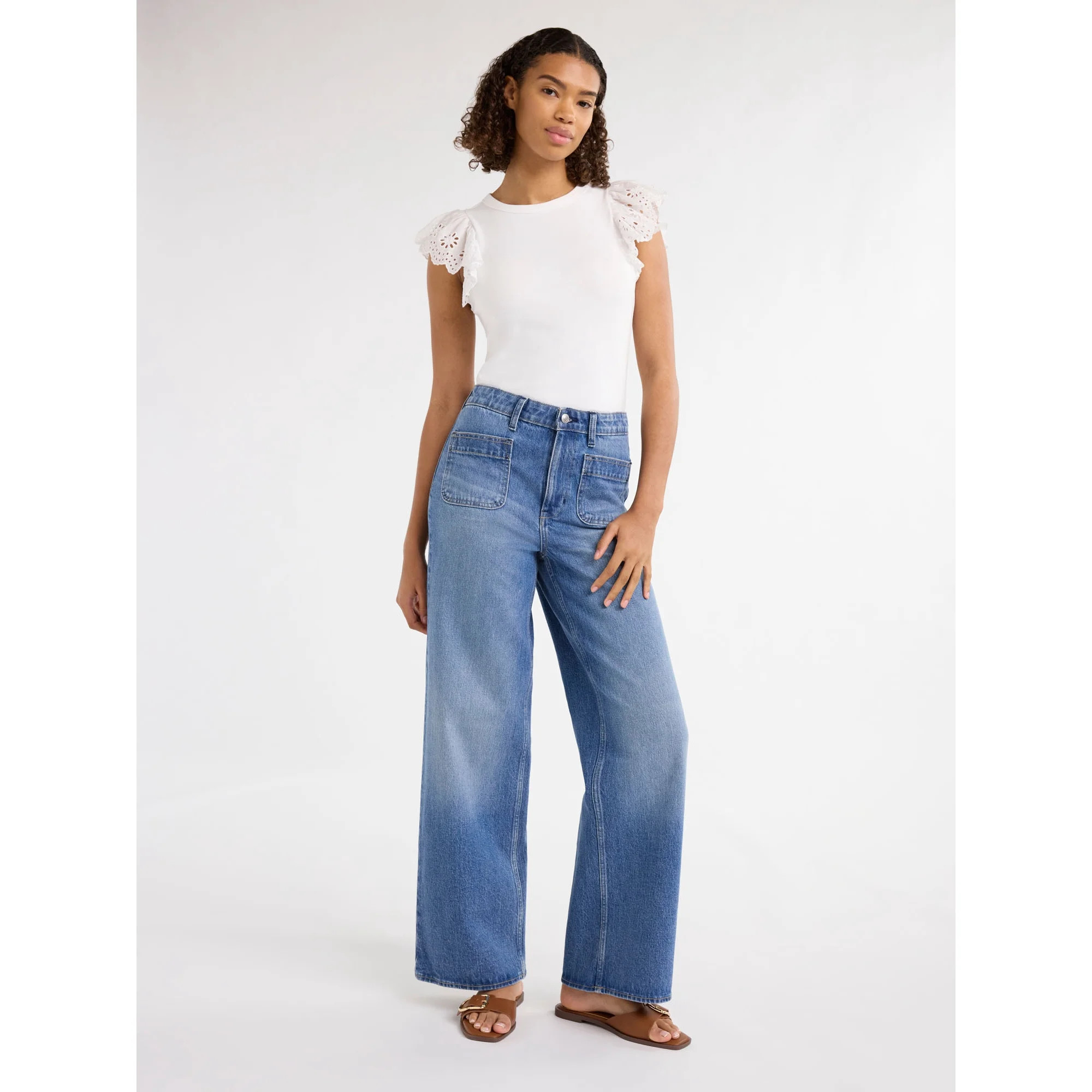 Free Assembly Women's and Women's Plus Wide Leg Jeans with Patch Pockets, 30", 32", and 34" Insea... | Walmart (US)