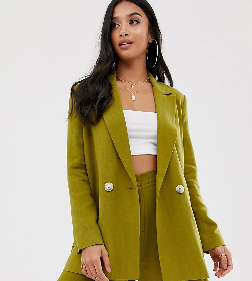 ASOS DESIGN Petite linen suit blazer in olive-Green | ASOS (Global)