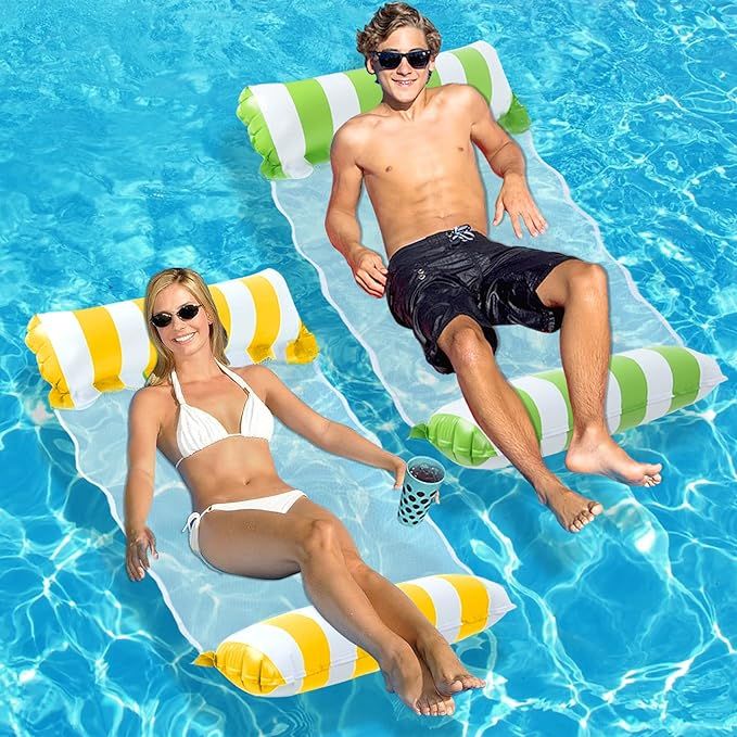 2-Pack Swimming Pool Floats, Inflatable Water Hammock Adults Size, Multi-Purpose Floating Rafts (... | Amazon (US)