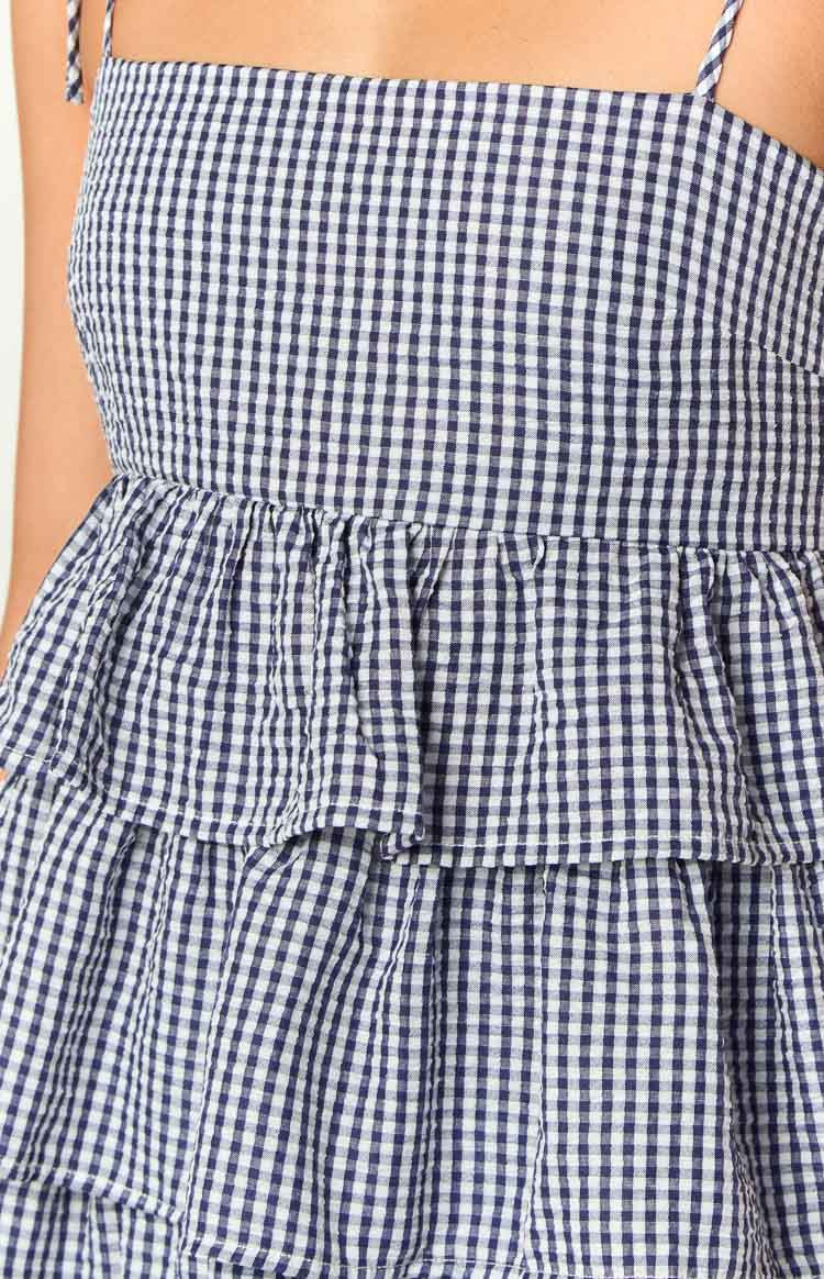 Paolo Navy Gingham Ruffle Mini Dress | Beginning Boutique (US)