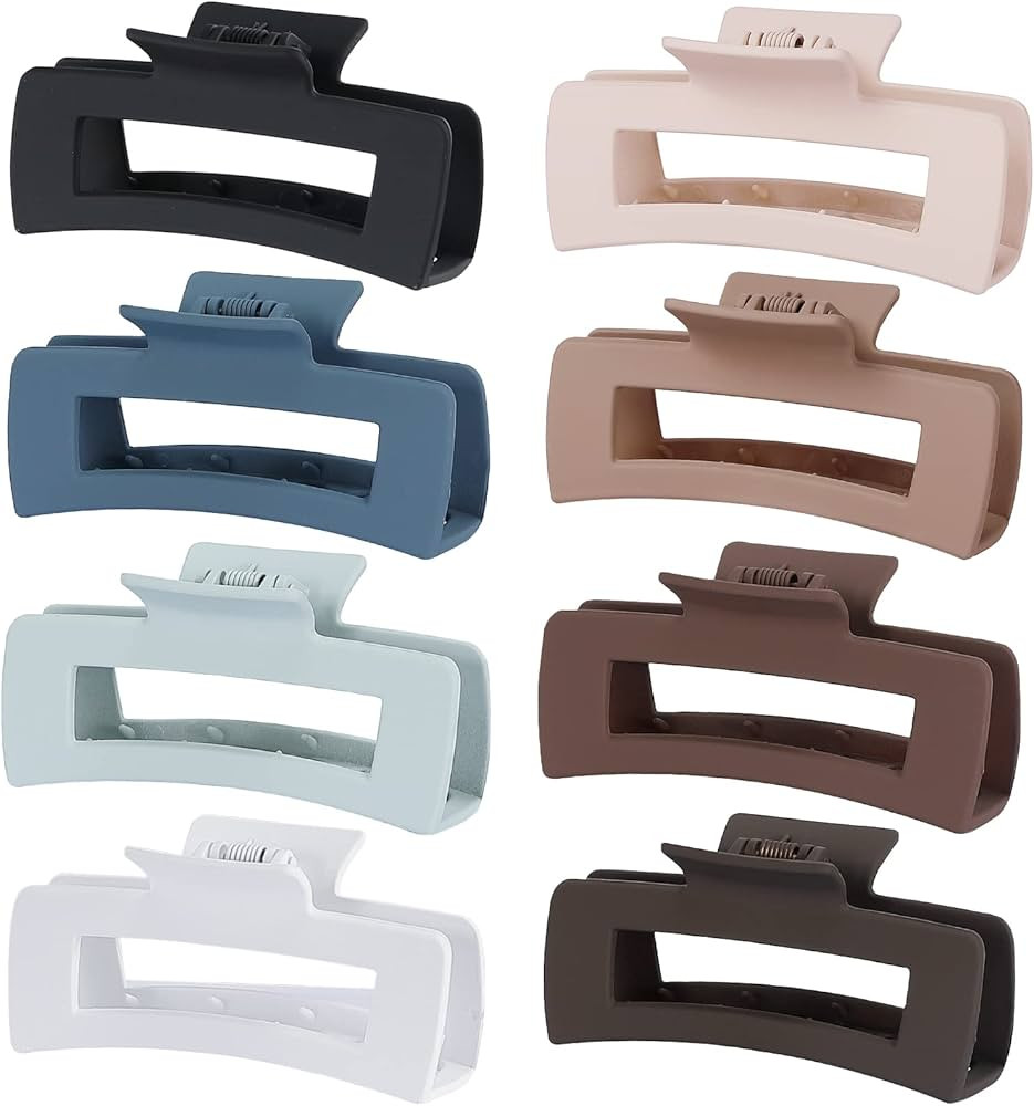 Large Hair Claw Clips - 8 Pcs Rectangle Big Claws for Thick Hair - Non-Slip Acrylic Banana Jaw Cl... | Amazon (US)