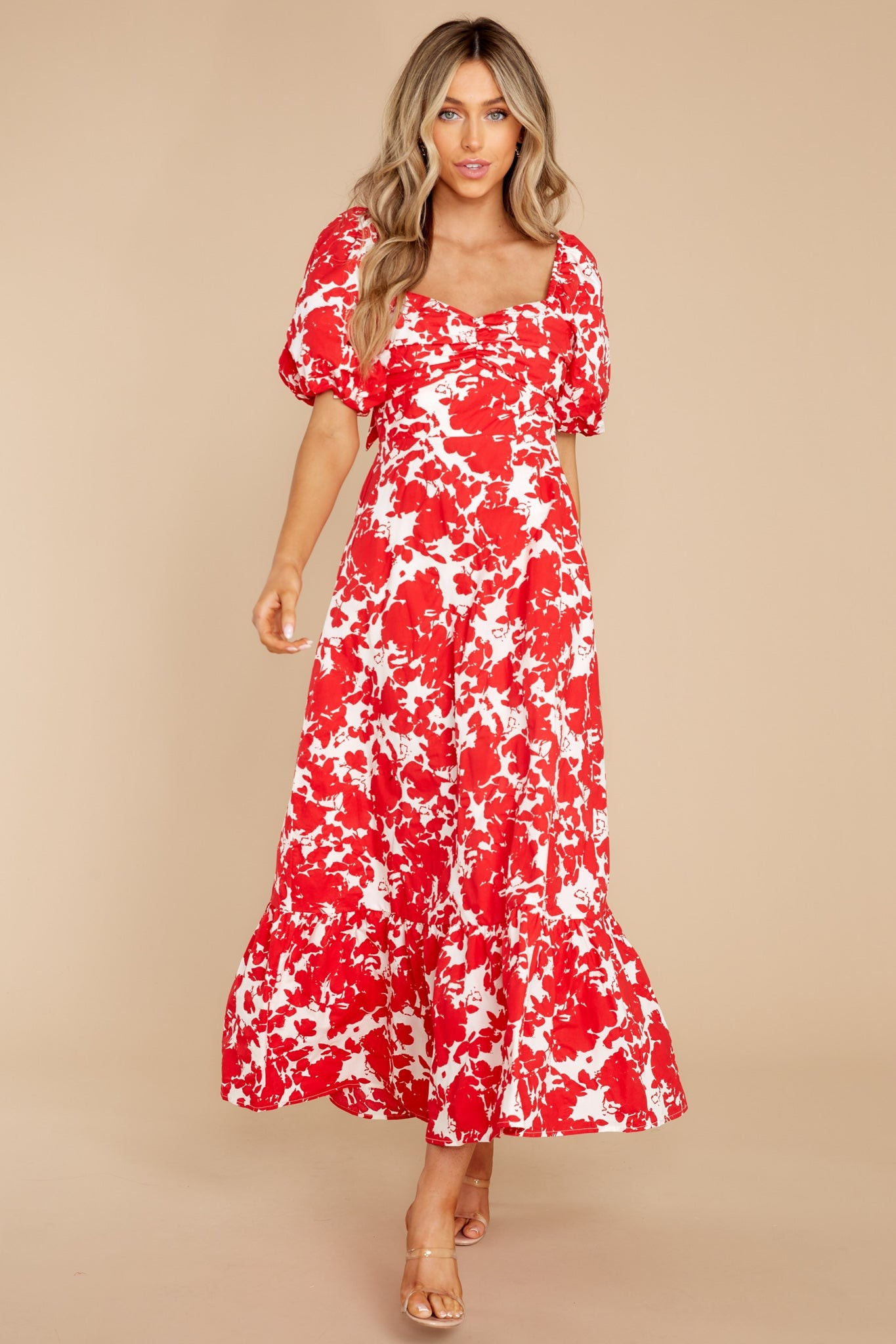 Purely In Love Red Floral Print Cotton Maxi Dress | Red Dress 