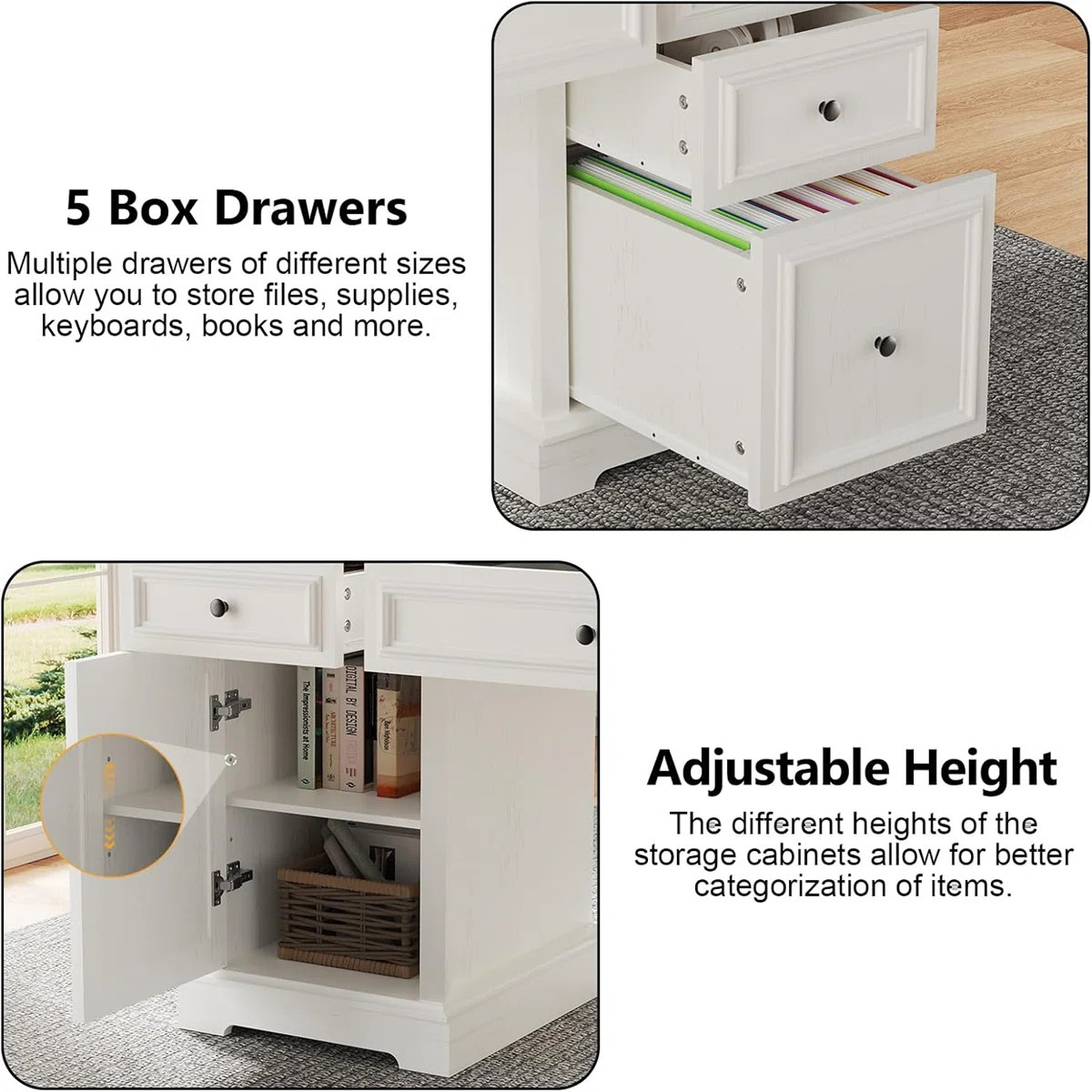 60'' Executive Desk Rectangle Computer Desk With Storage Cabinet And Drawers, Workstation For Off... | Wayfair North America