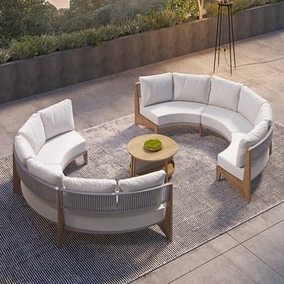 8 Pieces Farmhouse Curved Modular Outdoor Patio Sectional Sofa Set with Coffee Table-Homary | Homary