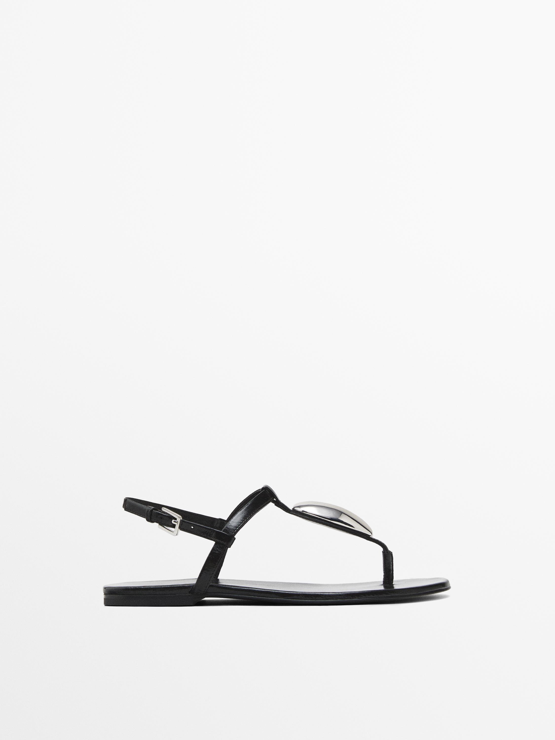 Rhinestone leather sandals | Massimo Dutti US