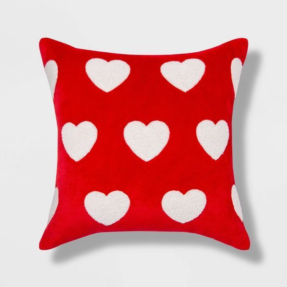 Tufted Hearts Valentine's Day Square Throw Pillow Red/White - Spritz™ | Target