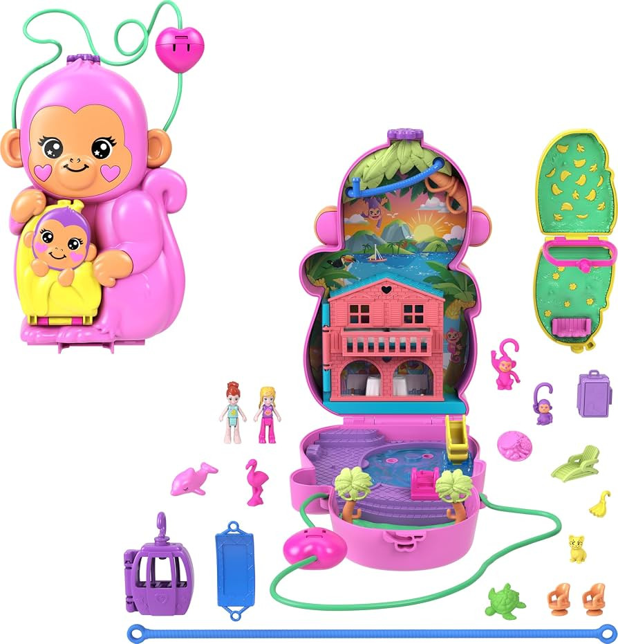 Polly Pocket Dolls & Playset with Pets & 13 Accessories, 2-in-1 Momma Monkey & Baby Wearable Purs... | Amazon (US)