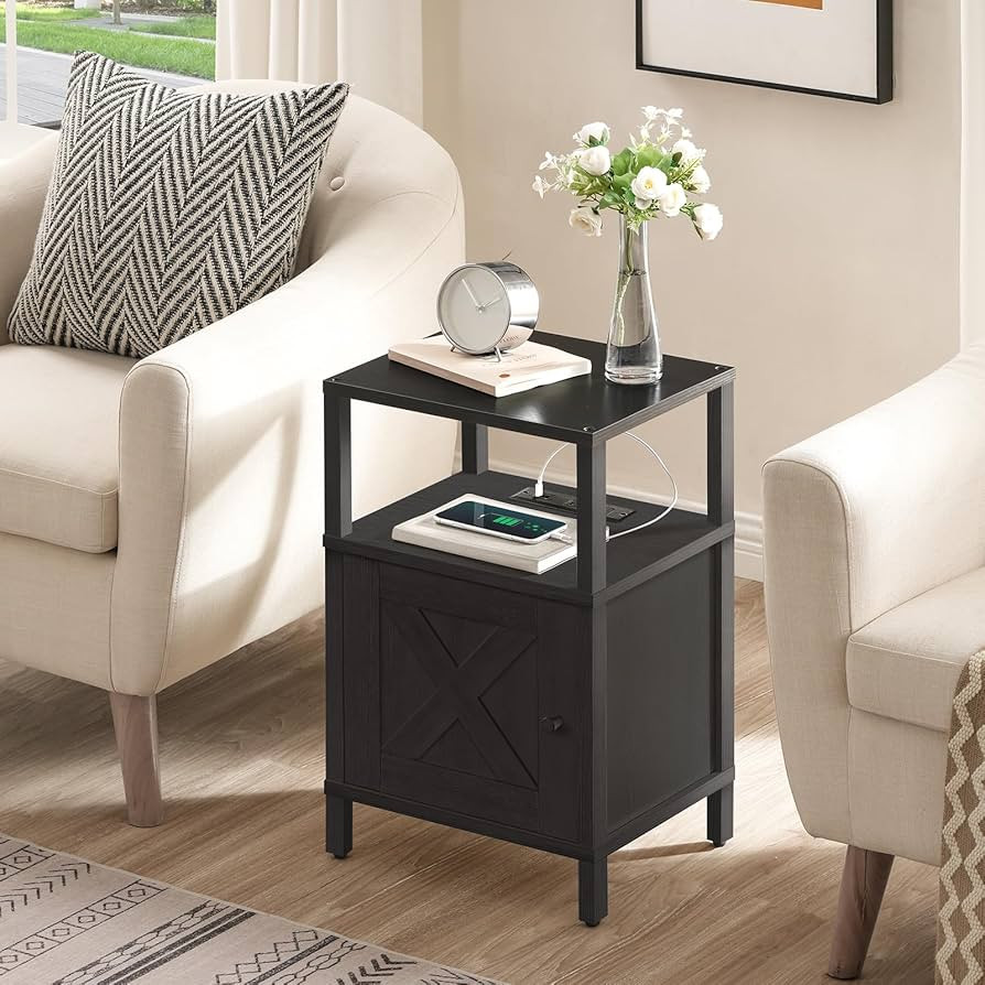 Farmhouse Nightstand with Charging Station, Black Bedside Table with USB&Type-C Ports and Outlets... | Amazon (US)