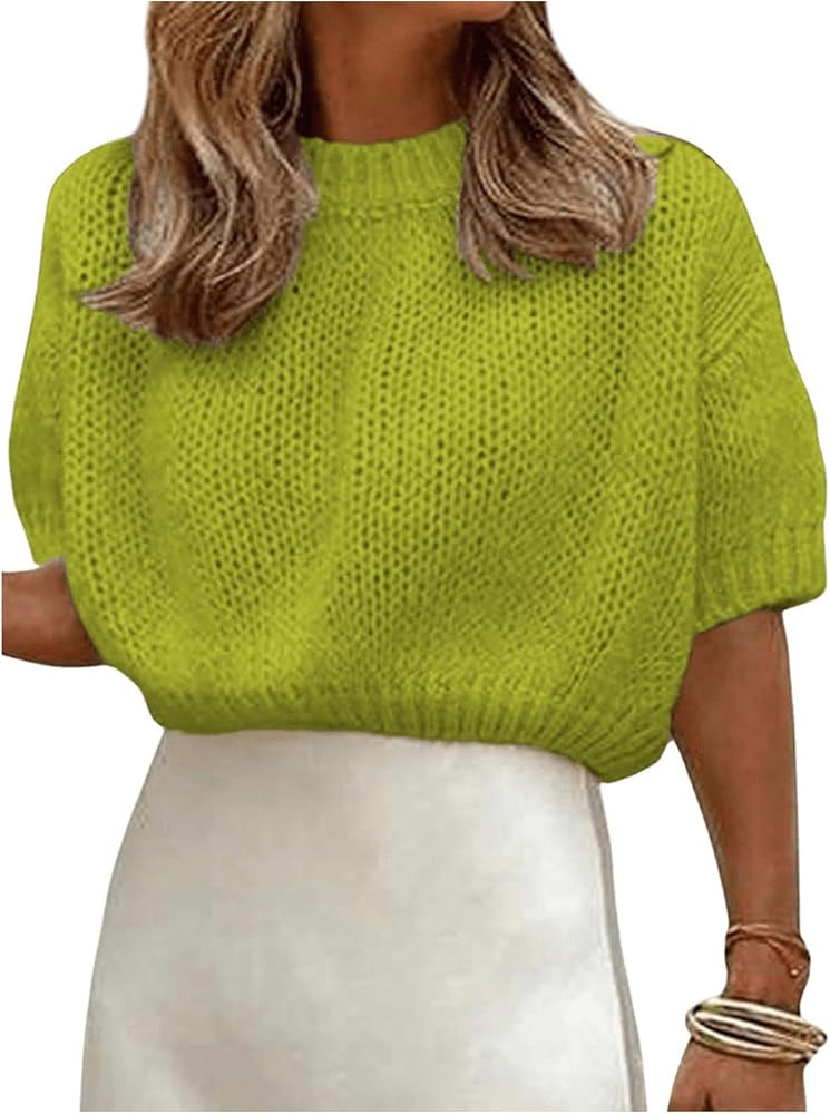 GORGLITTER Women's Short Puff Sleeve Cropped Sweater Tops Cute Chunky Fall Fashion Knit Pullover ... | Amazon (US)