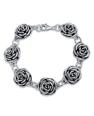 Bling Jewelry Finish Large Statement 3D Garden Flower Black Rose Bracelet For Women Oxidized Ster... | Macy's