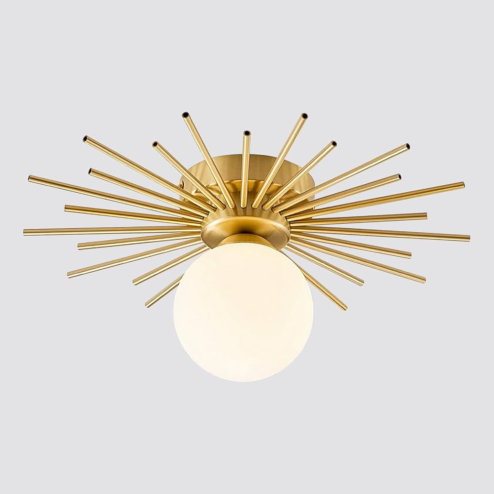 BOKT Mid Century Brushed Gold Flush Mount Ceiling Light Fixture Modern White Glass Globe Semi Flu... | Amazon (US)