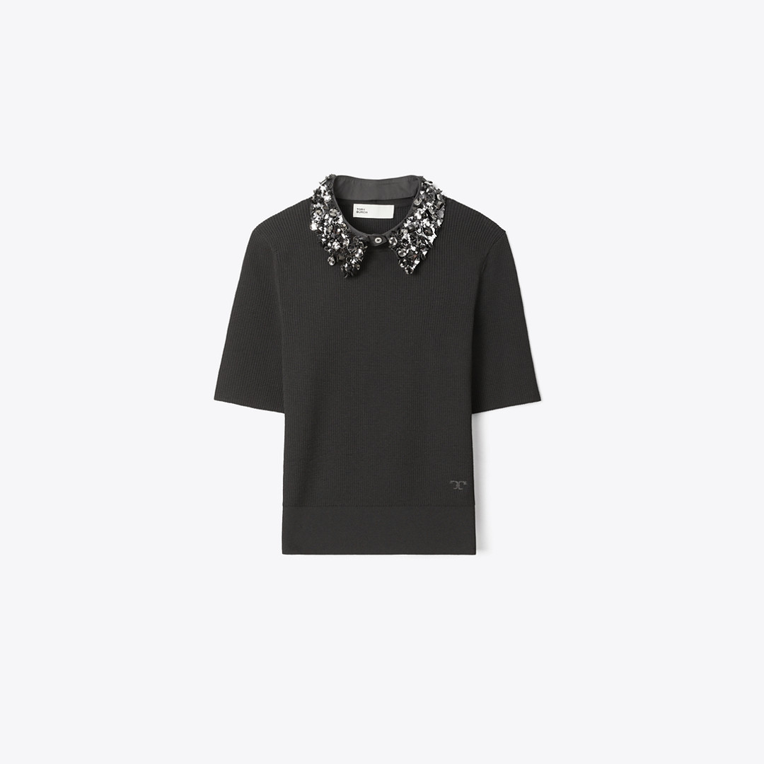 Tory Burch Embellished Collar Short-Sleeve Top | Tory Burch (US)
