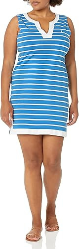 Nautica Women's Breton Stripes Sleeveless V-Neck Stretch Cotton Polo Dress | Amazon (US)