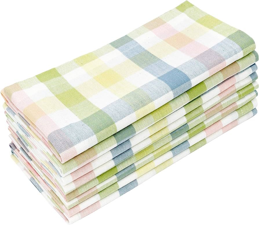 COTTON CRAFT Gingham Buffalo Plaid Check Napkins - Mitered Corners - Spring Easter Bunny Pastel L... | Amazon (US)