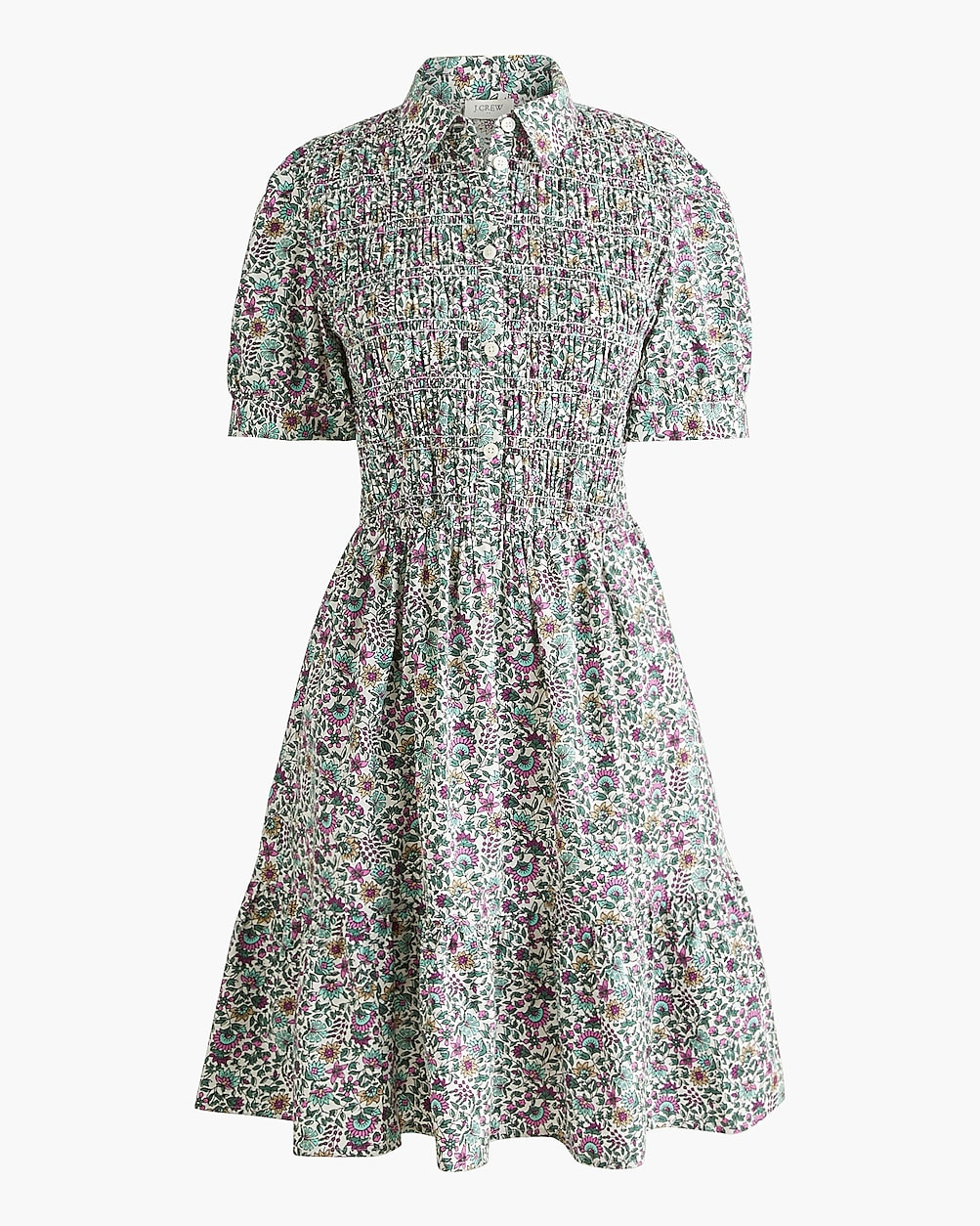 Short-sleeve smocked printed shirt-dress | J.Crew Factory